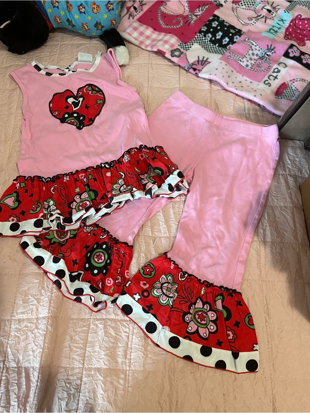 Ann Loren Pink and Red Heart Ruffle Kids Set